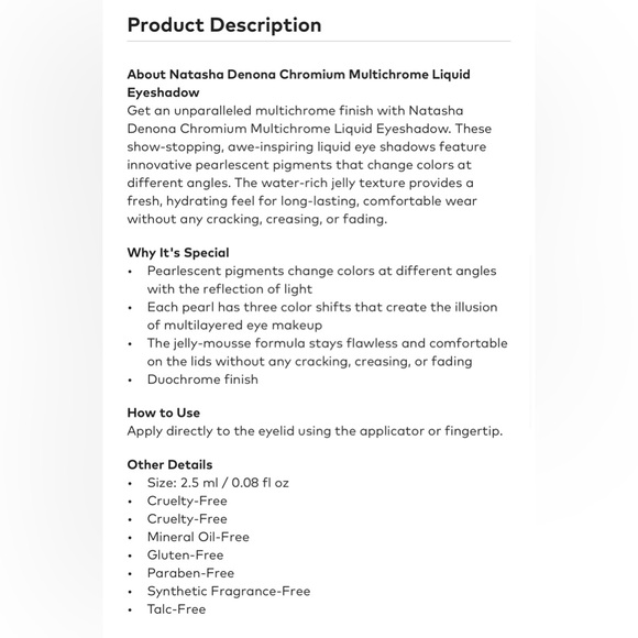 NATASHA DENONA CHROMIUM LIQUID EYESHADOW shade INFRA NUDE - BRAND NEW in the box - Picture 8 of 13